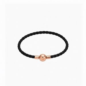 Linx Black Braided Leather Bolo Cord Bracelet with Rose Gold Magnetic Clasp